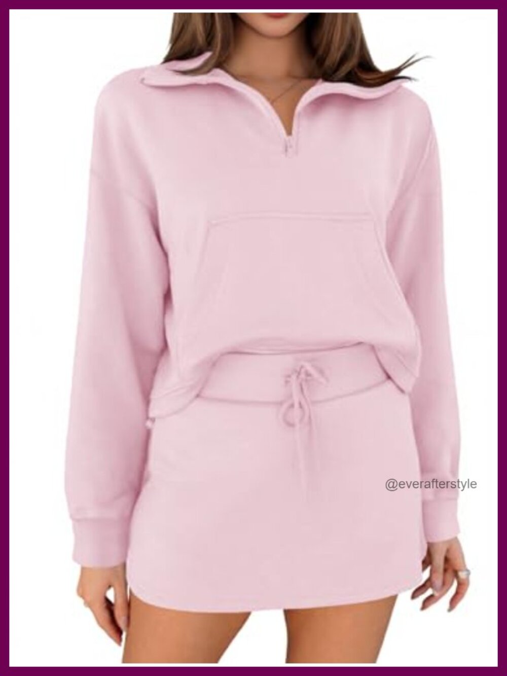 Women's 2-Piece Sweatsuit Quarter Zip Cropped Sweatshirt & Skorts Lounge Set